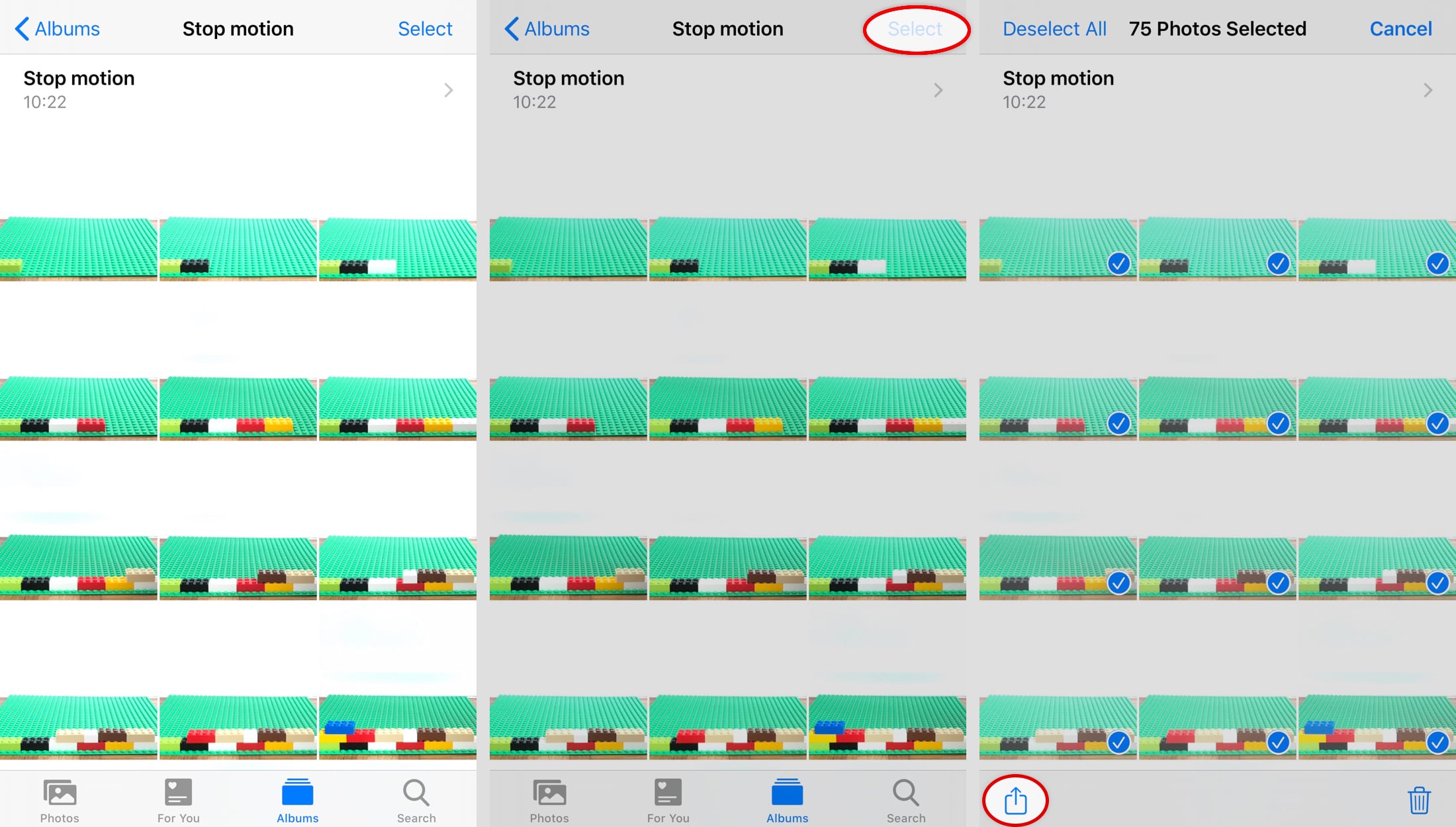 Select stop motion frames