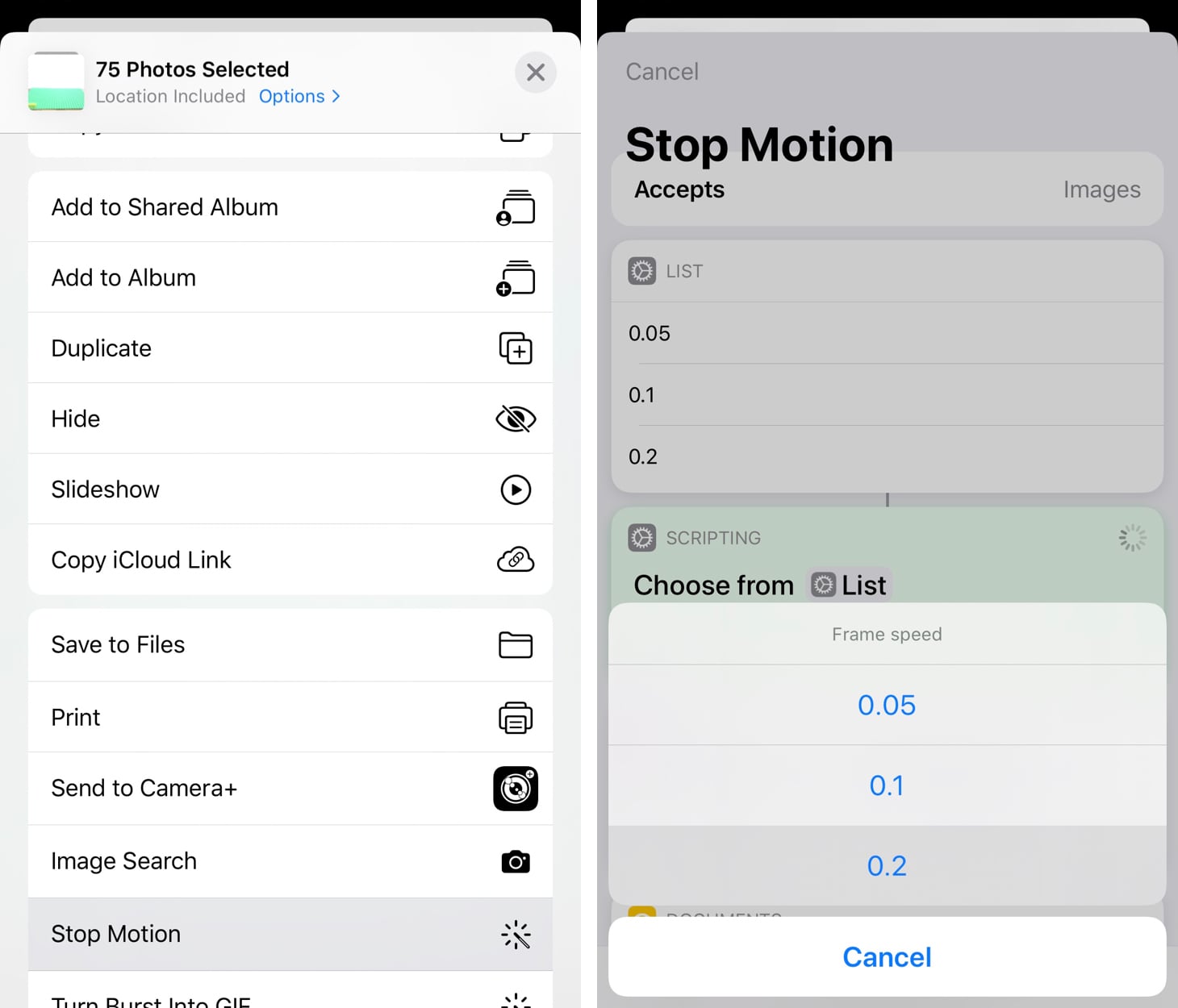 Start stop motion shortcut