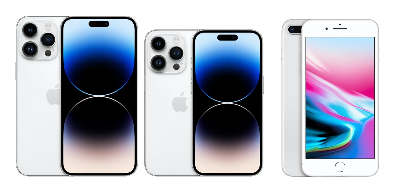 iPhone 14 Pro Max, iPhone 14 Pro and iPhone 8 Plus sizes compared