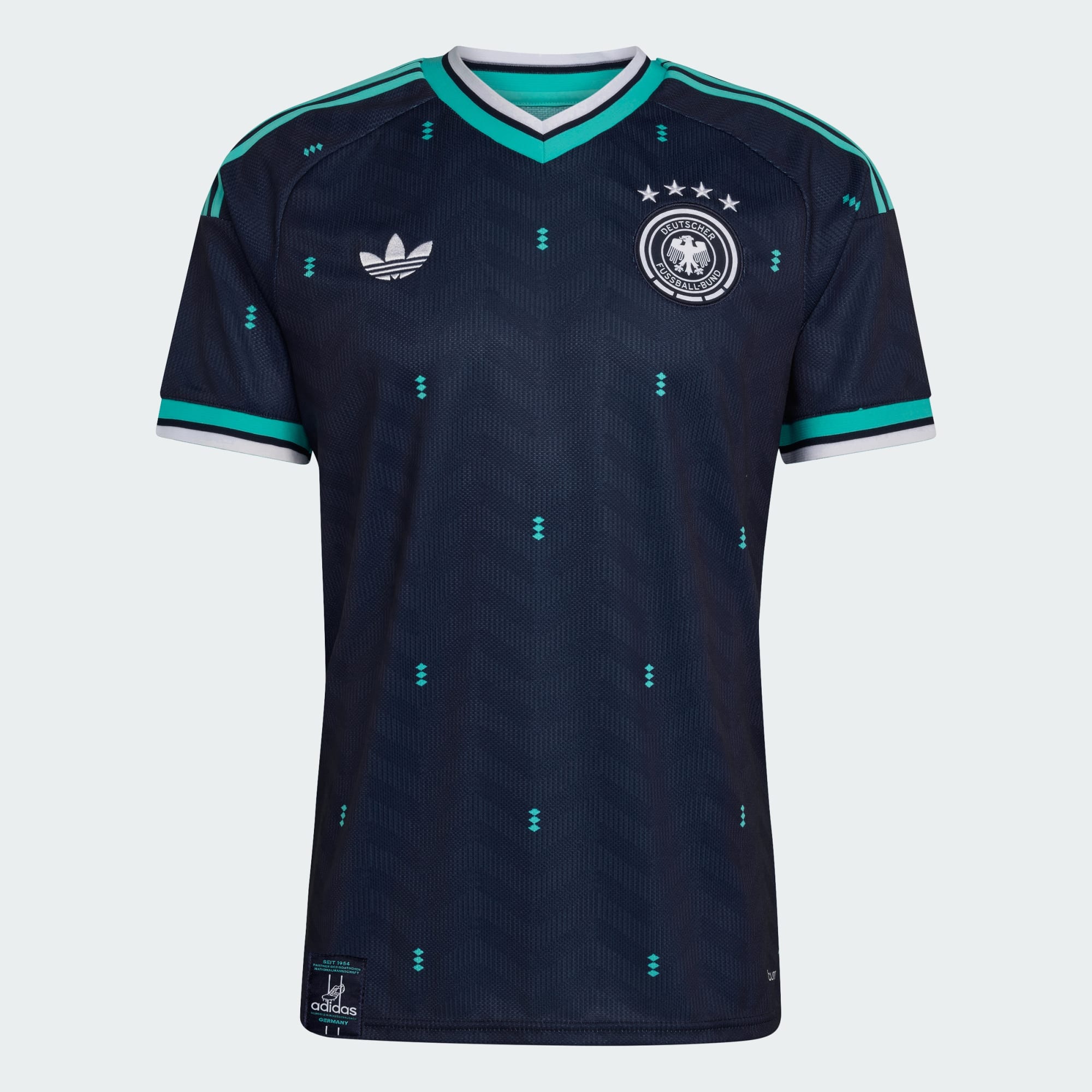 Germany away kit in dark blue with green details