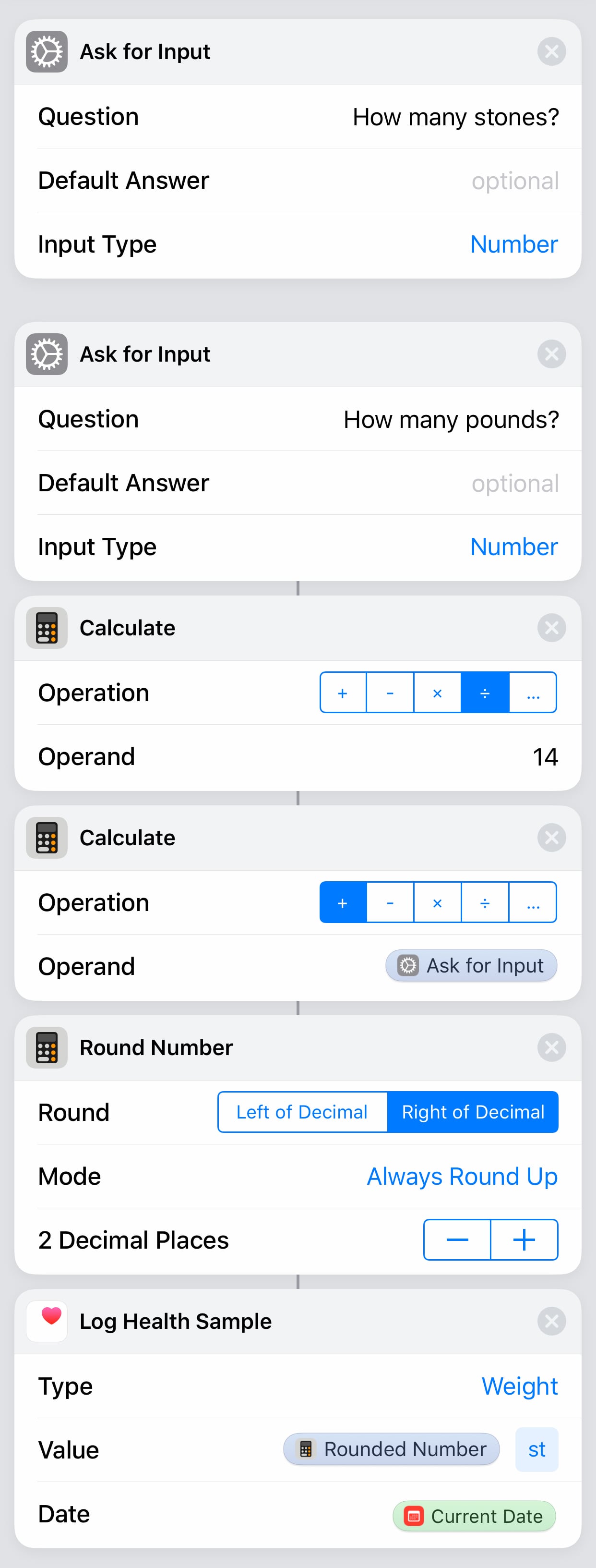 logging weight with the Shortcuts app