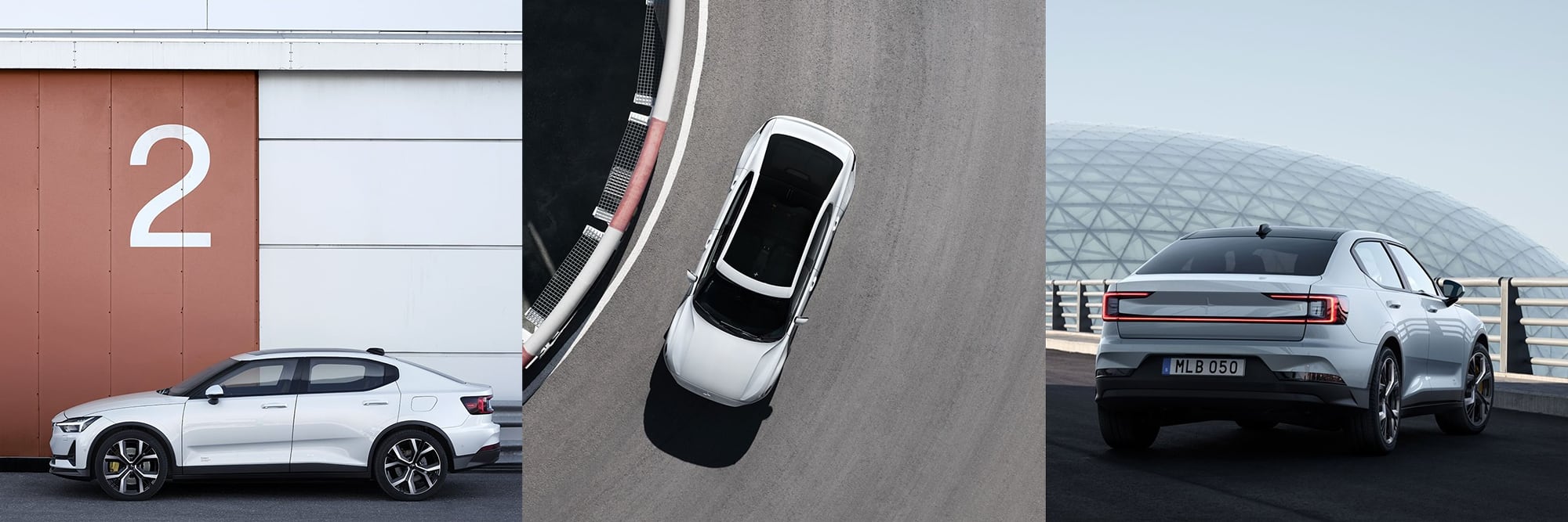 Polestar 2 side, top and rear profiles