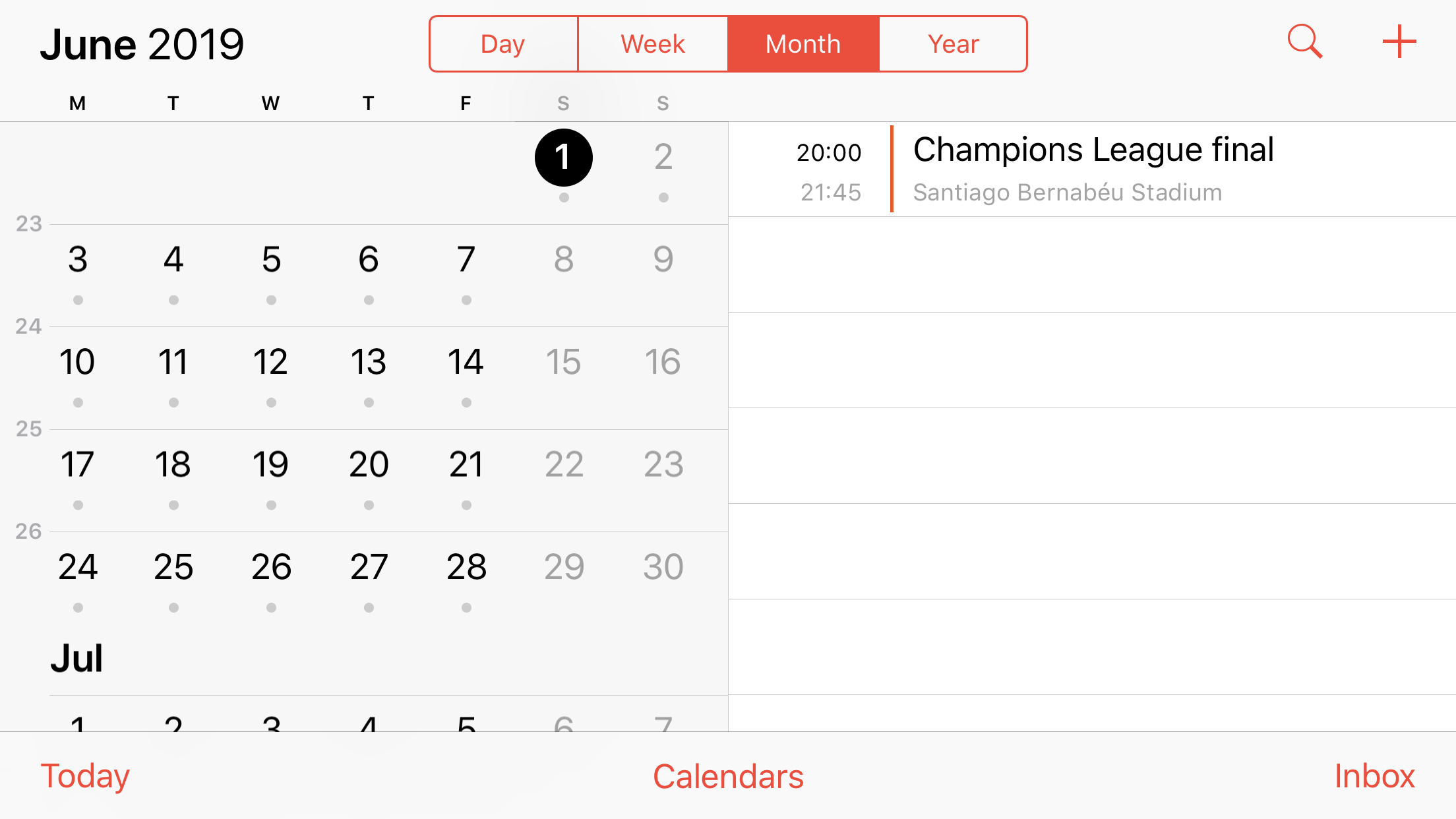 Calendar landscape UI